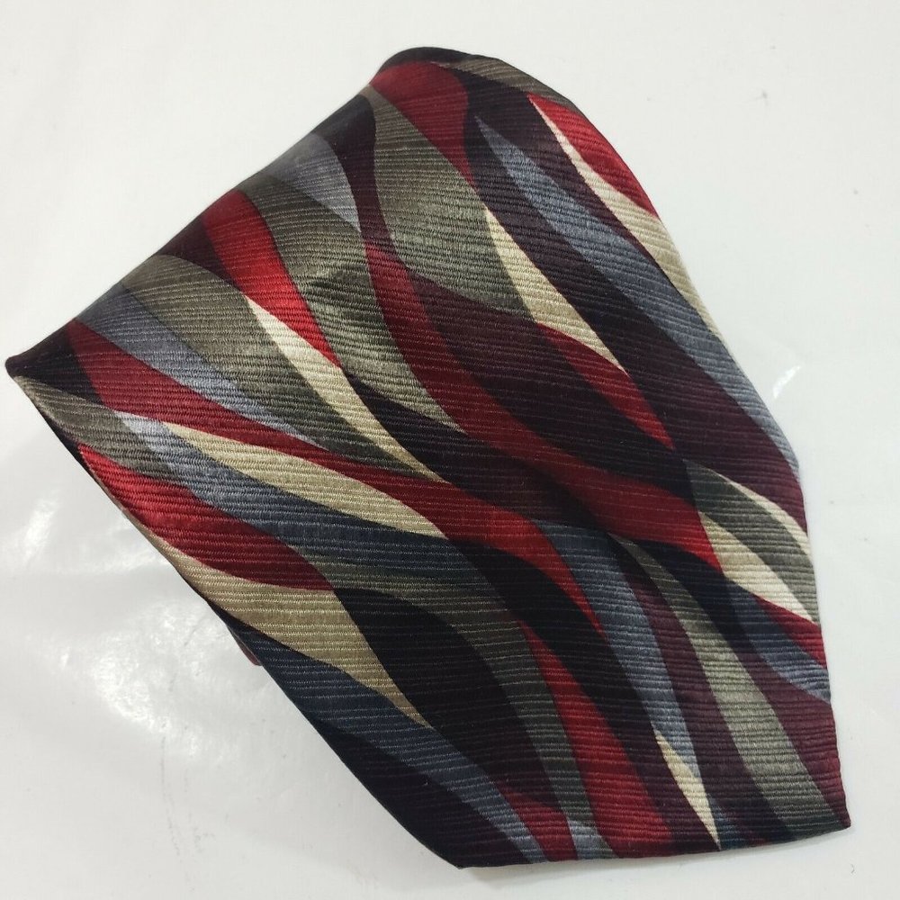 CC Hughes Men Necktie Red Gray Blue Swirl Design